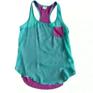 Essentials by Full Tilt Teal Purple Sheer Tank top, boob pocket, size S, 244